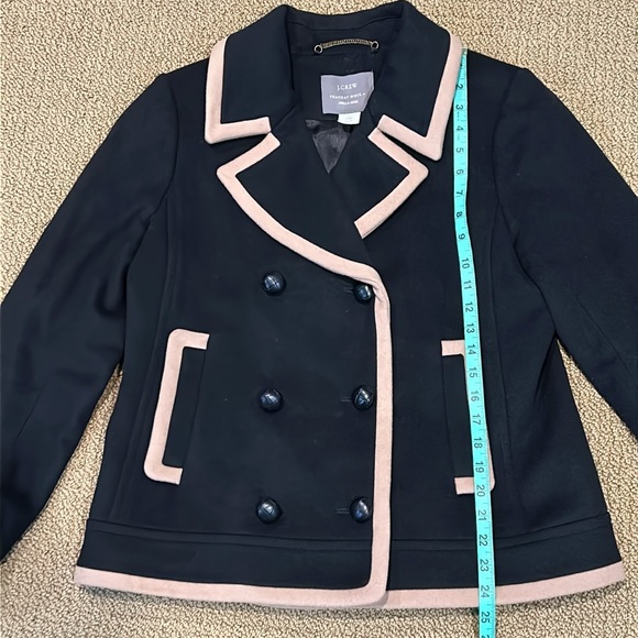 J. Crew Nello Gori Wool Peacoat Black Tan Trimmed size 12 - Picture 15 of 17